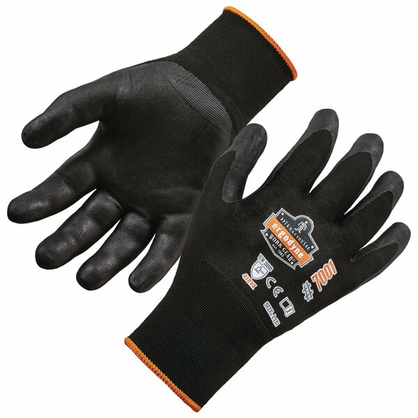 Ergodyne ProFlex 7001 Nitrile-Coated Gloves, Black, X-Small, Pair, PK12, 12PK 17851